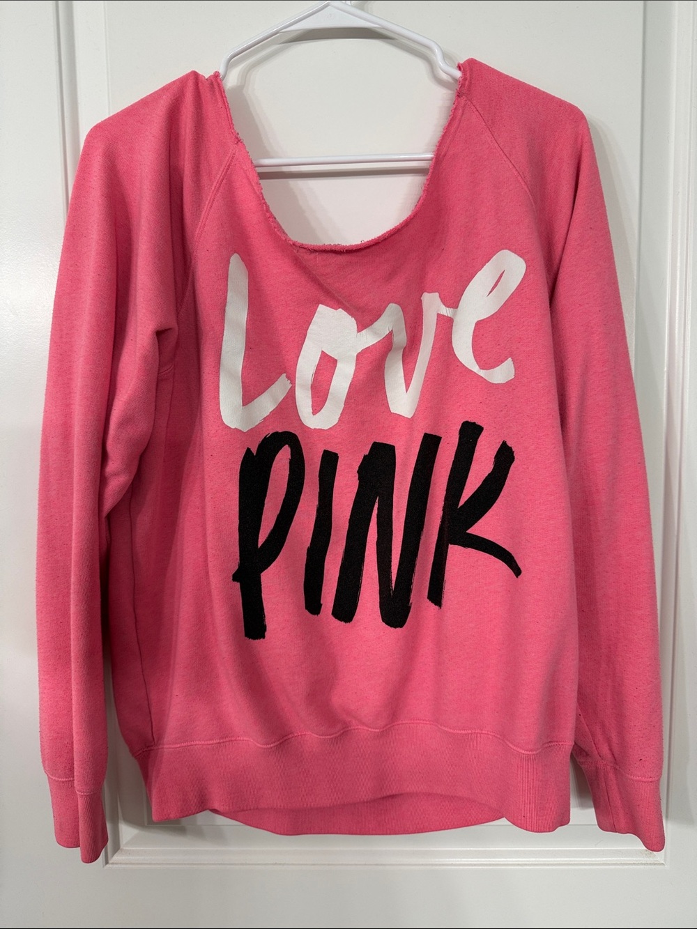 PINK Victoria's Secret Off-Shoulder 'Love PINK' Sweatshirt in Bright Pink